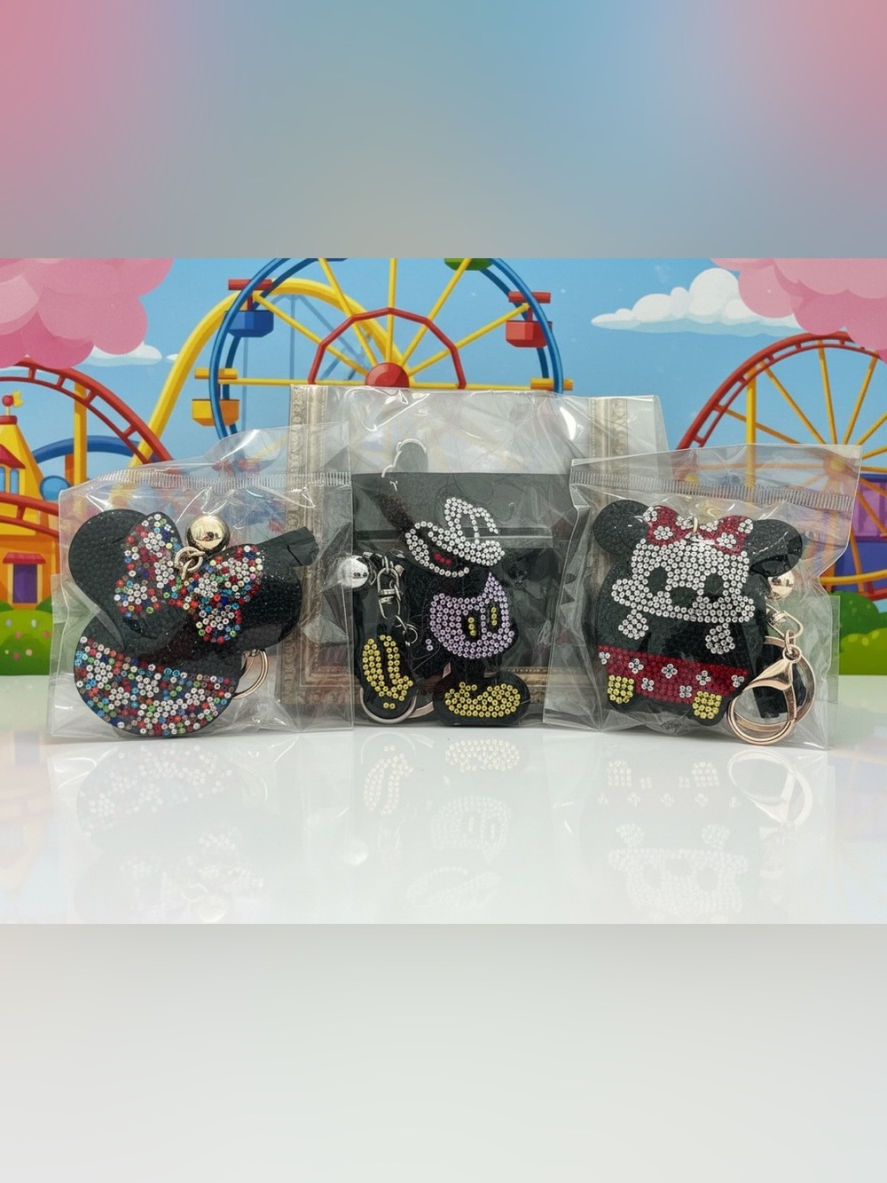 Set of 3 sparkly keychain bag charms